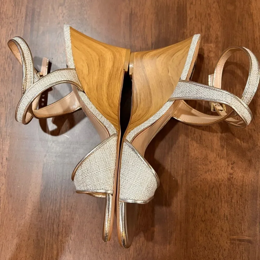 White House Black Market Strappy Wedges Sandal Kaylee Biscotti 2.5